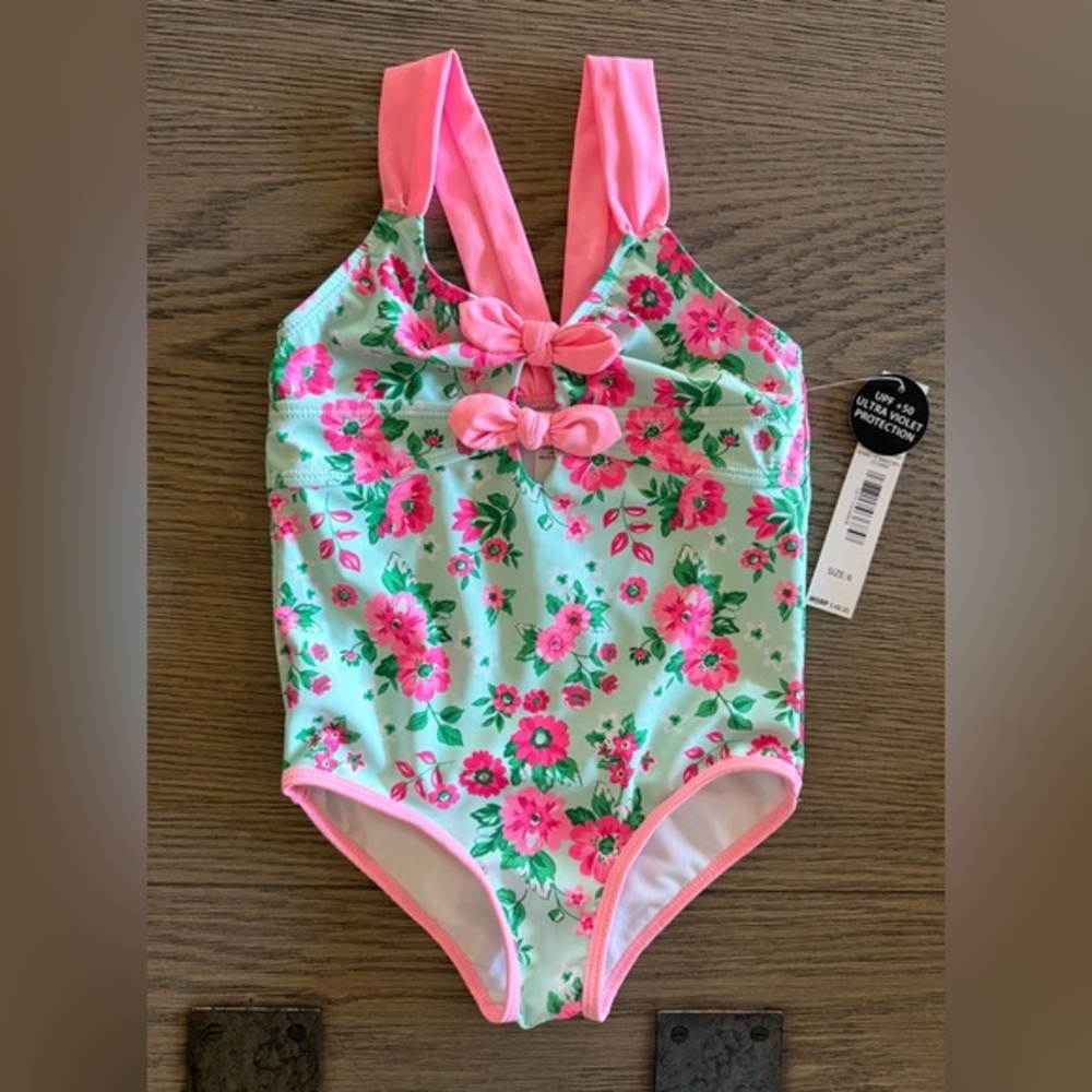 NWT Nicole Miller Kids Floral One Piece - Pink and Green